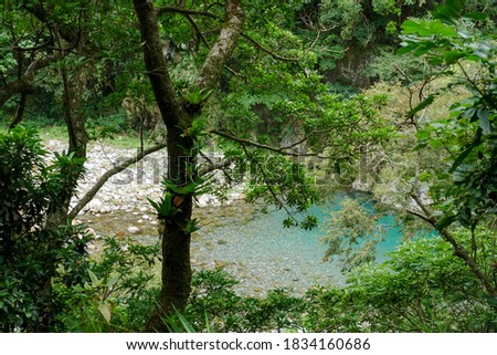 View of blue water river at taroko National park landscape in Hualien,taiwan.