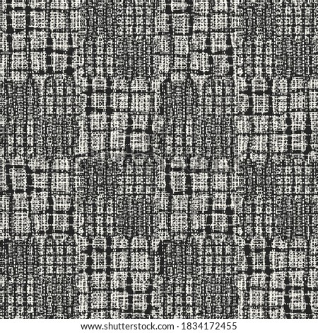 Monochrome Distressed Mesh Textured Folk Checked Pattern