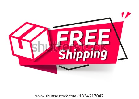 Red vector illustration banner Free shipping with parcel
