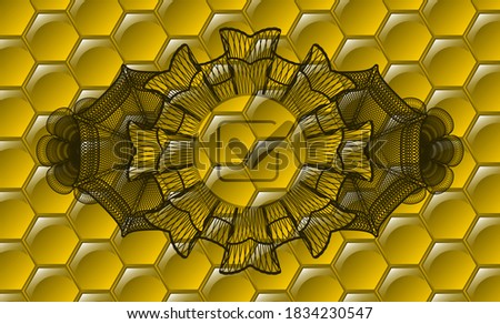 Linear currency decoration checked checkbox icon inside honey badge. beekeeping delicate background. Intense illustration. 