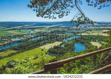 Weser Uplands / Weser Hills. View of Weser river and surroundings near the city of Höxter in North Rhine Westphalia, Germany Royalty-Free Stock Photo #1834252231