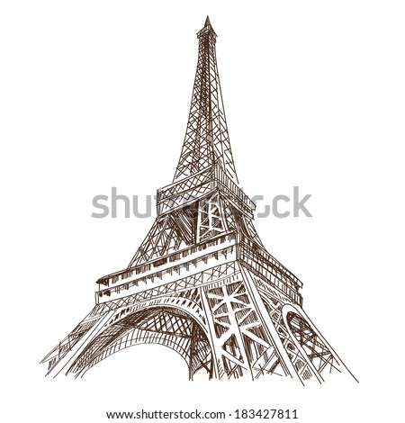 Hand drawn Eiffel Tower. Paris, vector illustration Royalty-Free Stock Photo #183427811