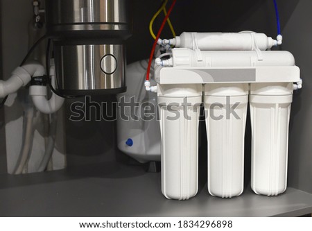 Whole house rainwater filter system. Osmosis deionization system. Water treatment Appliances, ultrafiltration background. Home water filtration system. Small sharpness, possible granularity
 Royalty-Free Stock Photo #1834296898