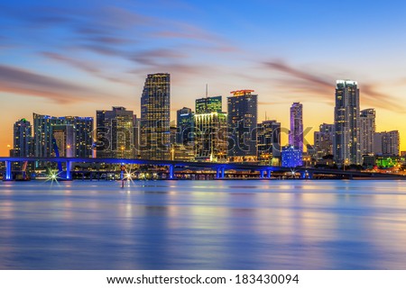 Famous cIty of Miami, Florida, summer sunset, USA