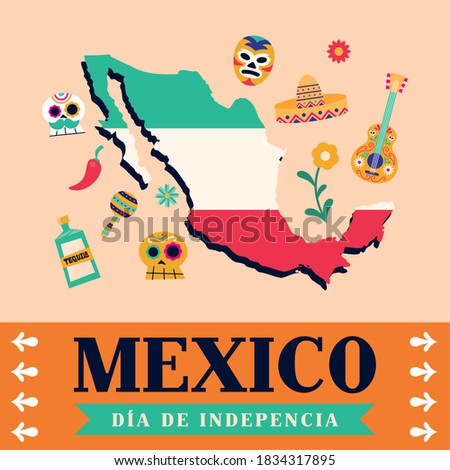 Mexico dia de la independencia with map design, Culture theme Vector illustration