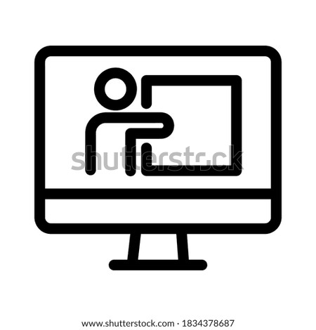 Online conversation icon. People talking via internet at home during quarantine. Video chat icon. For online educational resources, distant courses, universities, schools. Minimalist line art.
