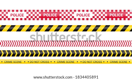 Police tape, crime danger line. Caution police lines isolated. Warning barricade tapes. Set of warning ribbons. Vector illustration on white background