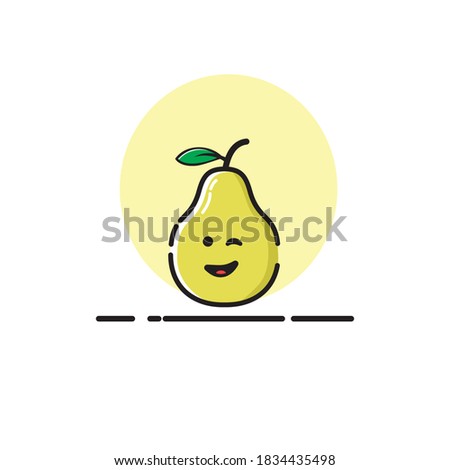 Pear icon cute vector illustration eye wink expression