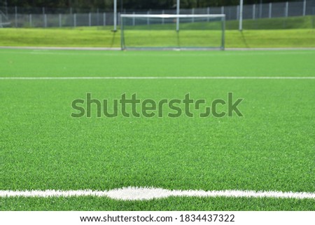 Low view of a football ground with a goal in the background, sweden 2019