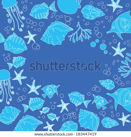 Sea life frame blue -  illustration