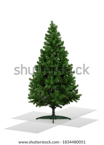 Real Christmas tree on box isolated on white background