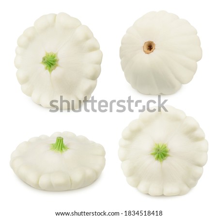 Set of fresh whole white summer squash isolated on a white background. Clip art image for package design.
