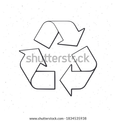 Recycling symbol. Outline. Vector illustration. Worldwide attention sign to environmental issues. Triangular eco friendly sign of reused. Hand drawn sketch for packaging. Isolated white background