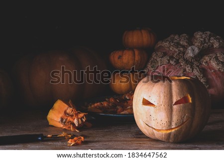 A carved Pumpkin, for Halloween Decorations