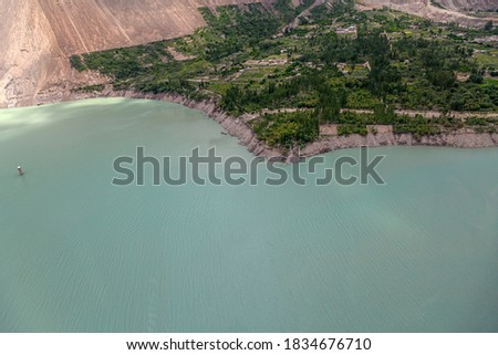 Aerial landscape photography of atabad lake and hunza , northern areas of gilgit baltistan pakistan