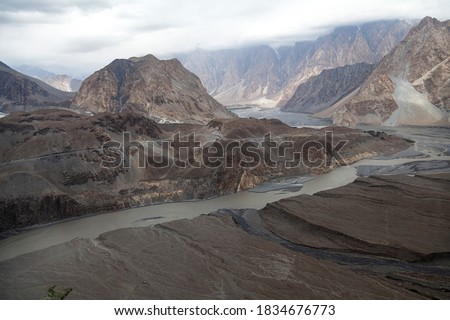 Aerial landscape photography of passu village and hunza , northern areas of gilgit Baltistan Pakistan