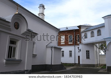 Inner courtyard of Valaam Monastery in summer, Russia