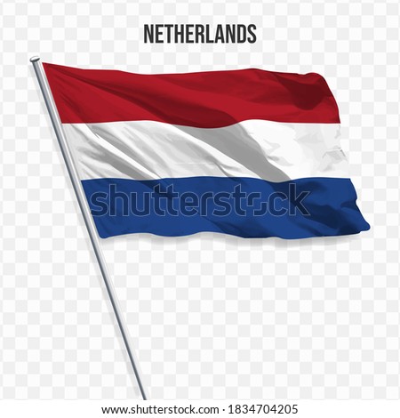 Waving flag of Netherlands. Illustration of flag of the Europe on the flagpole. 3d vector icon isolated on transparent background
