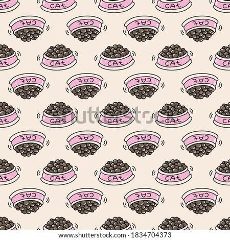 colored seamless pattern with cartoon cats bowl of food vector image background