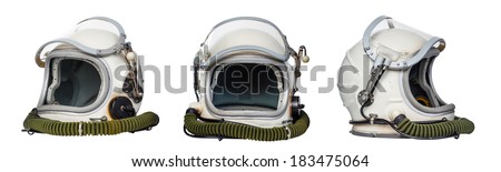Set of space helmets isolated on a white background.  Royalty-Free Stock Photo #183475064