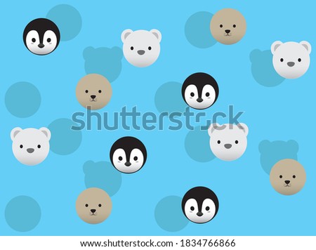 Arctic Animals Balloon Head Cartoon Character Illustration Seamless Background