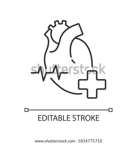 Cardiology department linear icon. Cardiology consultant. Medical diagnosis. Cardiac surgeon. Thin line customizable illustration. Contour symbol. Vector isolated outline drawing. Editable stroke Royalty-Free Stock Photo #1834775710