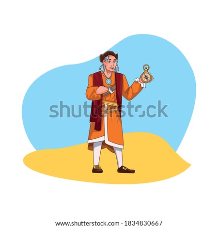 Christopher Columbus with compass character vector illustration design