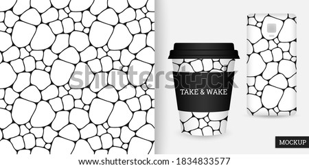 Cells seamless pattern. Hand drawn pattern. Black and white abstract stones background. Vector illustration. Repeating stone texture. Elegant ornament. Modern design textile, paper, wallpaper. Mockup. Royalty-Free Stock Photo #1834833577