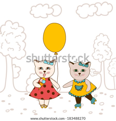 Characters "Walking kittens". Vector illustration.