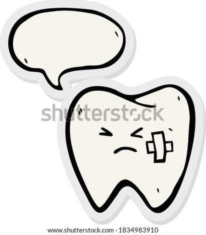 cute cartoon tooth with speech bubble .Vector illustration