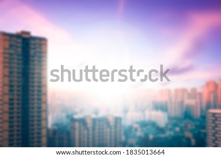 World Cities Day concept: city skyline at sunset background