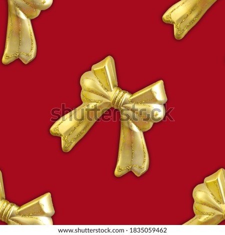 Gold bow on christmas red background