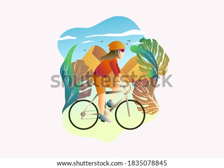 biking flat illustration on mountain side