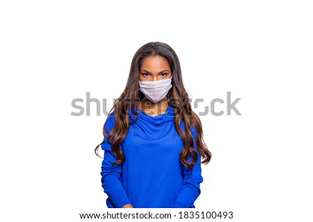 African - American woman wearing medical disposable mask for protect. model poses in the studio. Stop the virus and epidemic  diseases. isolated. Masked woman - protection against  influenza virus.   
