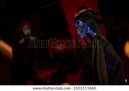 
A skeleton model in a pirate costume