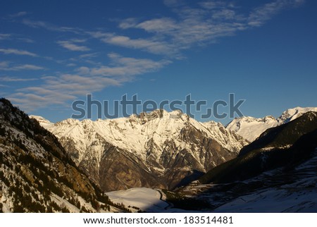 panoramic view, south side, of massif of Maladeta in the Pyrenees