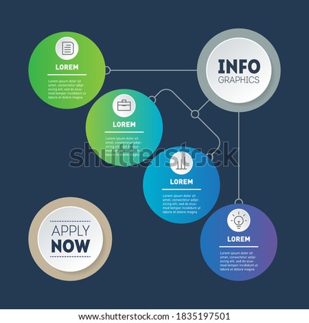 Web design template with button "Apply now". Info chart. Vector diagram, infographic of technology or education process with four steps. Mind map. Business presentation concept with 4 options.