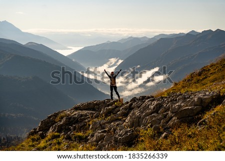 Beautiful autumn hike to Mount Fisht in the North Caucasus in Russia Royalty-Free Stock Photo #1835266339