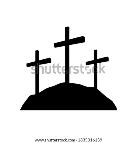 Calvary Crosses, Christianity religion symbol. Flat black vector illustration on white background.
