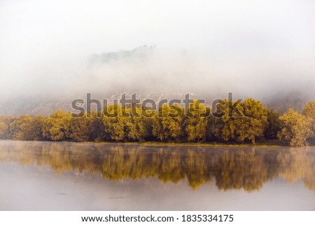 Beautiful and wild nature in Europe.  Amazing autumn landscape in Moldova. Colored trees in water reflections.