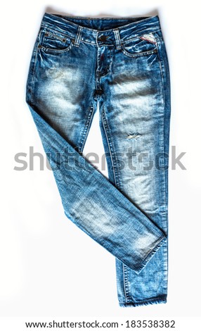 Blue jeans trouser isolated on the white background / studio shot