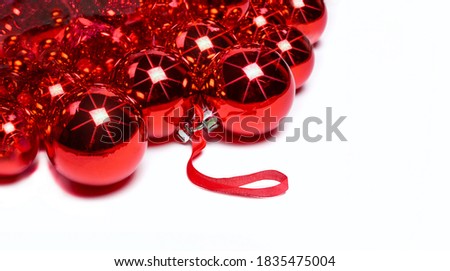 Christmas red balls on a white background, Christmas decoration.
