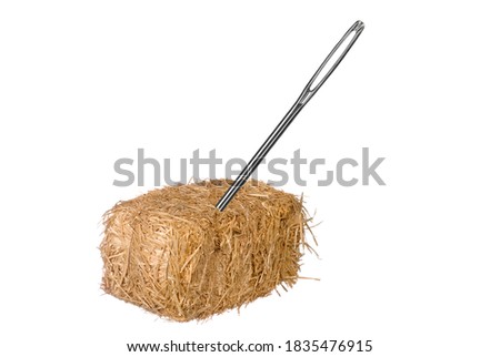A needle is discovered in an obvious find.  Good for thinking the opposite from a needle in a haystack.  Easy to find.  No matter the situation inferences. Royalty-Free Stock Photo #1835476915