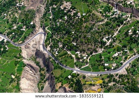 zigzag road in the mountains , Karakorum highway in hunza gilgit baltistan Pakistan 