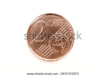 2 cent coin on white background 