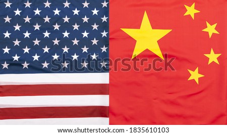 Natural fabric Flag of the United States and Flag of China, concept picture