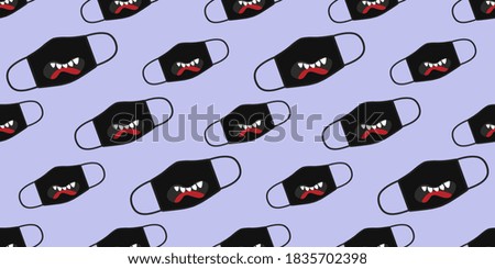 Seamless pattern of funny masks in mask design. Face mask design template, dust protection & breathing medical respiratory. Suits for Decorative Paper, Packaging, Covers, Gift Wrap etc. 