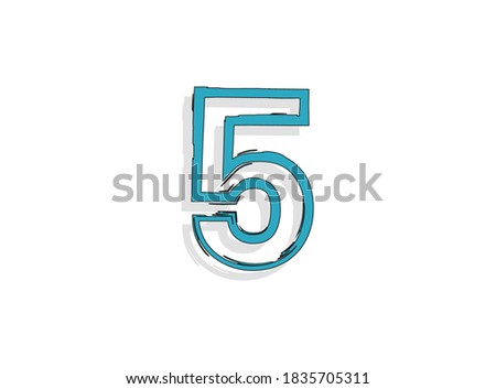 5 blue number, hand drawn brush stroke. Comic style design. For design element, logo, creative poster etc. Vector illustration 