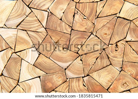 Close up of wooden firewood wall background