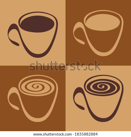 Cup of coffee. Vector image on a beige background, set. For design, decor, background, menu, website, illustration, interior.